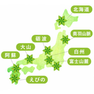 各地の採水地を示す日本地図